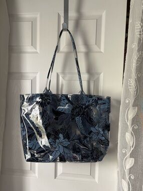 PINK Victoria's Secret Tropical Floral Transparent Tote bag & Pouch 2 pc 18”x12”